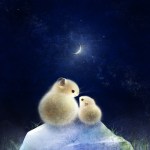 親子のイラスト　エゾナキウサギのこどもとお母さん　Pika