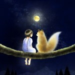 ホンドキツネ　星空のイラスト