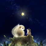 エゾモモンガとエゾシマリス　月夜のイラスト