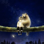 ホンドタヌキの絵　月夜のイラスト