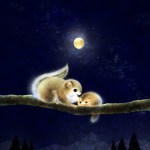 ニホンモモンガ　ヤマネのイラスト　月夜の絵