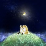 キツネと男の子　月夜のイラスト　fox